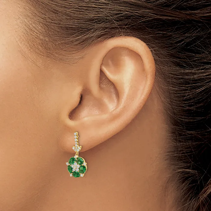 Goldia Earrings 14k Yellow Gold 38 Ct Lab Grown Diamond VSSI G and Created Emerald Dangle Post Earrings