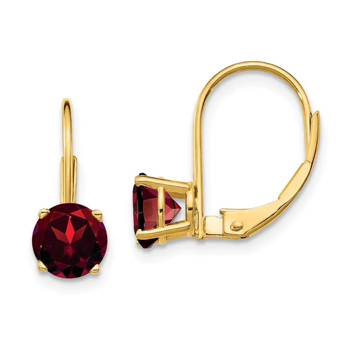 Goldia Earrings 14k Yellow Gold 6mm Garnet Leverback Earrings