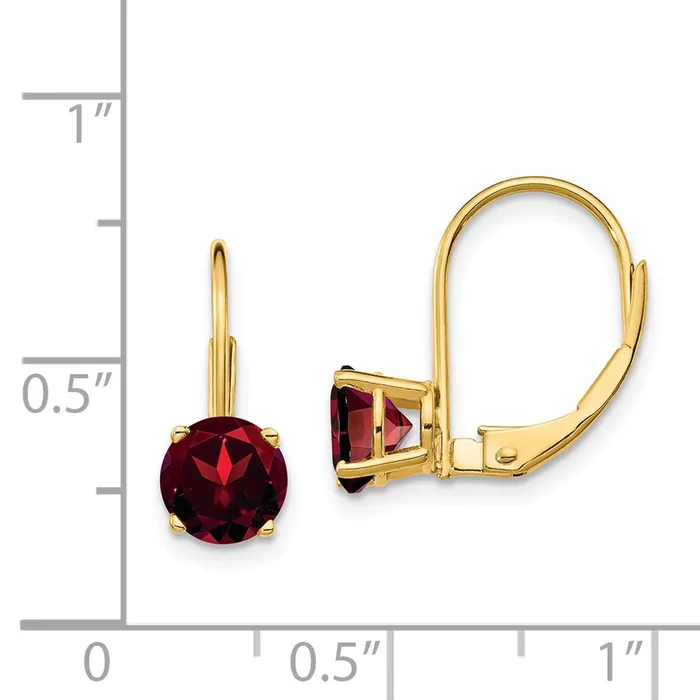 Goldia Earrings 14k Yellow Gold 6mm Garnet Leverback Earrings