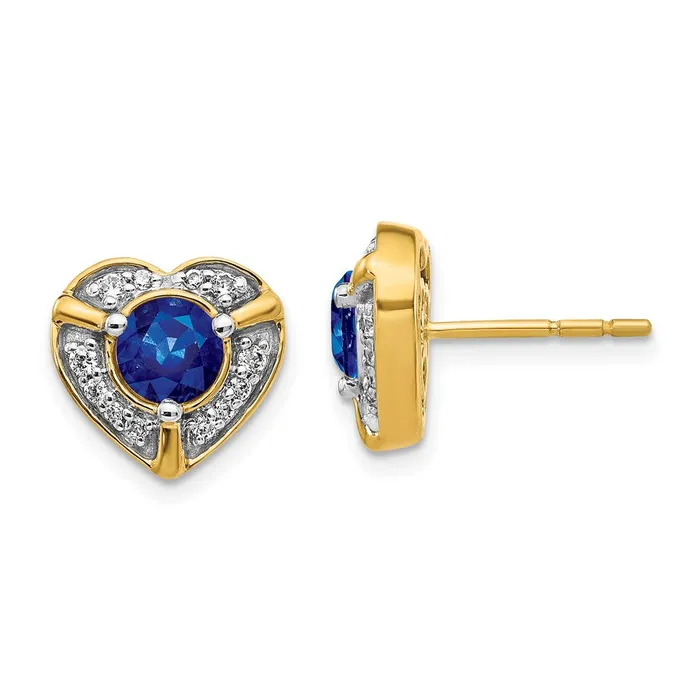 Goldia Earrings 14k Yellow Gold Real Diamond and Sapphire Fancy Heart Earrings