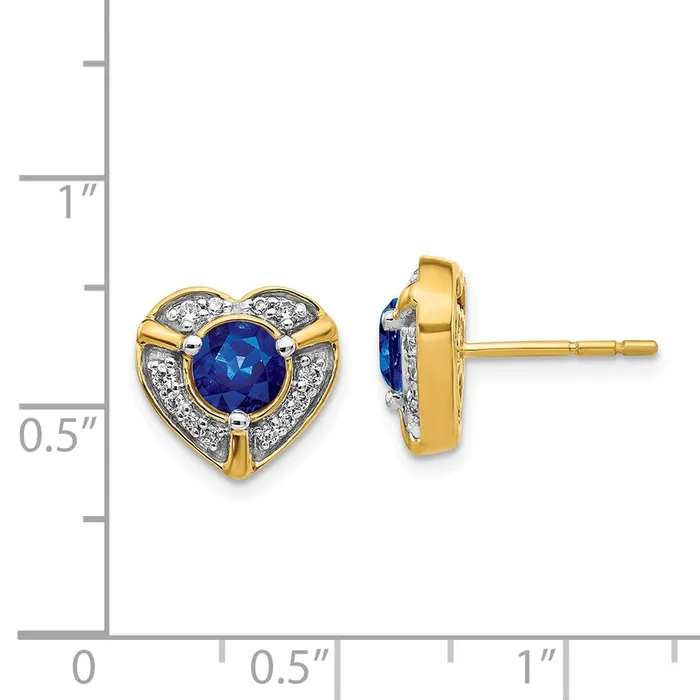 Goldia Earrings 14k Yellow Gold Real Diamond and Sapphire Fancy Heart Earrings