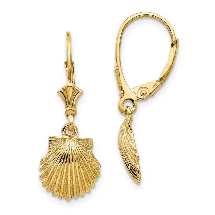 Goldia Earrings 14k Yellow Gold Scallop Shell Leverback Earrings