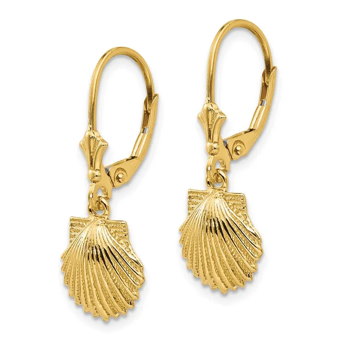 Goldia Earrings 14k Yellow Gold Scallop Shell Leverback Earrings