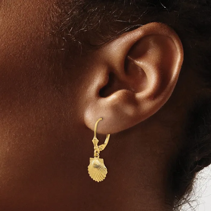 Goldia Earrings 14k Yellow Gold Scallop Shell Leverback Earrings