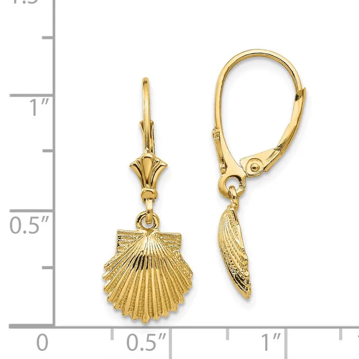Goldia Earrings 14k Yellow Gold Scallop Shell Leverback Earrings