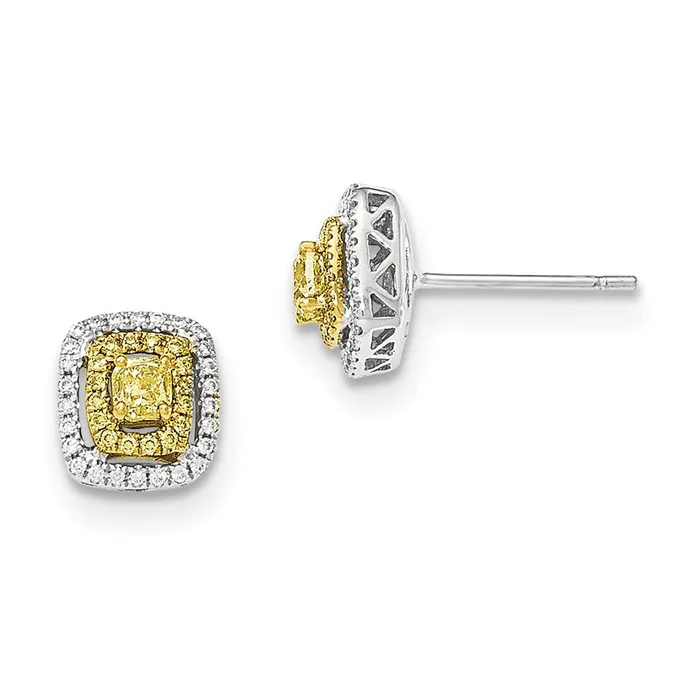 Goldia Earrings 14k Yellow Gold Twotone Fancy Yellow Real Diamond Post Earrings