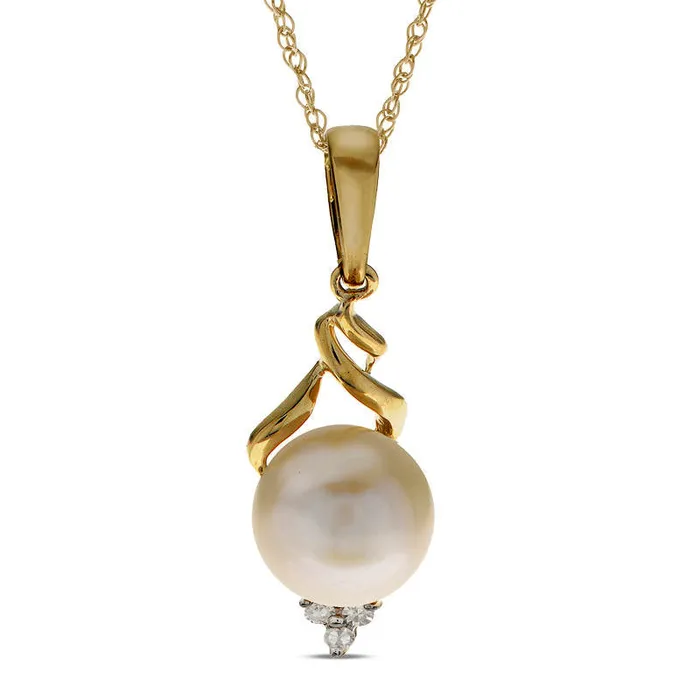 Goldia Earrings 80 85mm Cultured Freshwater Pearl and Natural Diamond Accent Twist Drop Pendant in 10K Yellow Gold