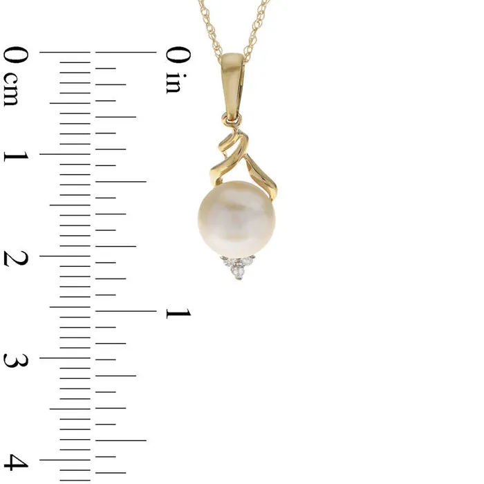 Goldia Earrings 80 85mm Cultured Freshwater Pearl and Natural Diamond Accent Twist Drop Pendant in 10K Yellow Gold