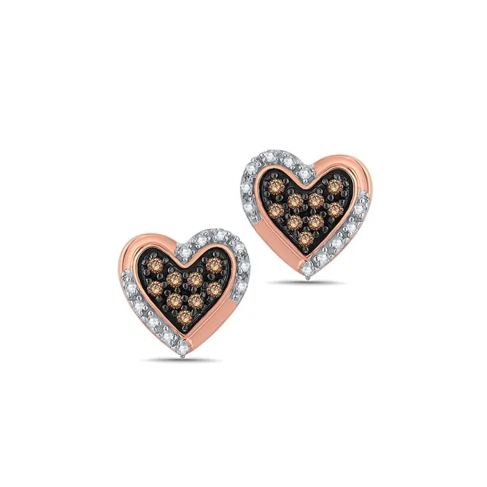Goldia Earrings Champagne and White Diamond Accent Heart Stud Earrings in 10K Rose Gold