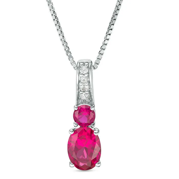 Goldia Earrings LabCreated Ruby and White Sapphire Duo Drop Pendant in Sterling Silver
