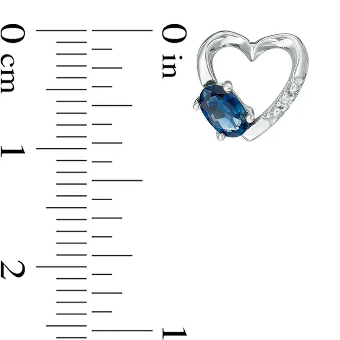 Goldia Earrings Oval Blue Sapphire and Diamond Accent Heart Stud Earrings in 10K White Gold
