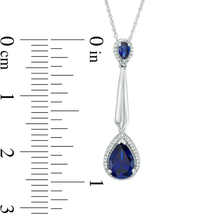 Goldia Earrings PearShaped LabCreated Blue Sapphire and 01 CT TW Diamond Frame Drop Pendant in Sterling Silver