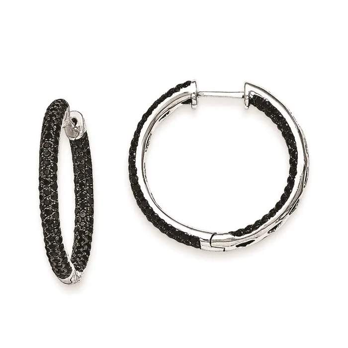 Goldia Earrings Solid 14k White Gold BlacK Simulated CZ Hinged Hoop Earrings