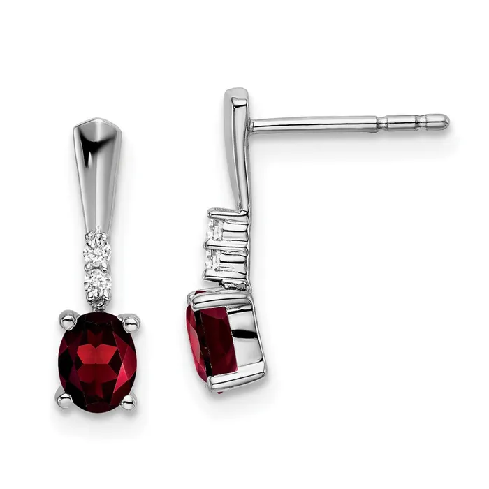 Goldia Earrings Solid 14k White Gold Oval Simulated Garnet and CZ Dangle Earrings