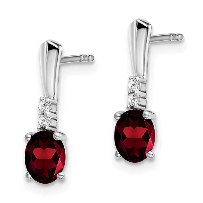 Goldia Earrings Solid 14k White Gold Oval Simulated Garnet and CZ Dangle Earrings