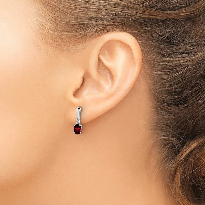 Goldia Earrings Solid 14k White Gold Oval Simulated Garnet and CZ Dangle Earrings