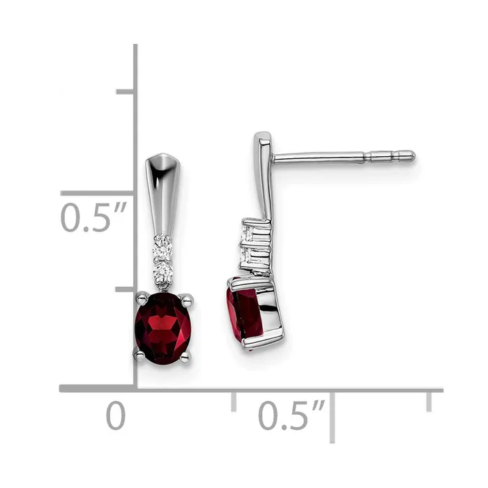 Goldia Earrings Solid 14k White Gold Oval Simulated Garnet and CZ Dangle Earrings