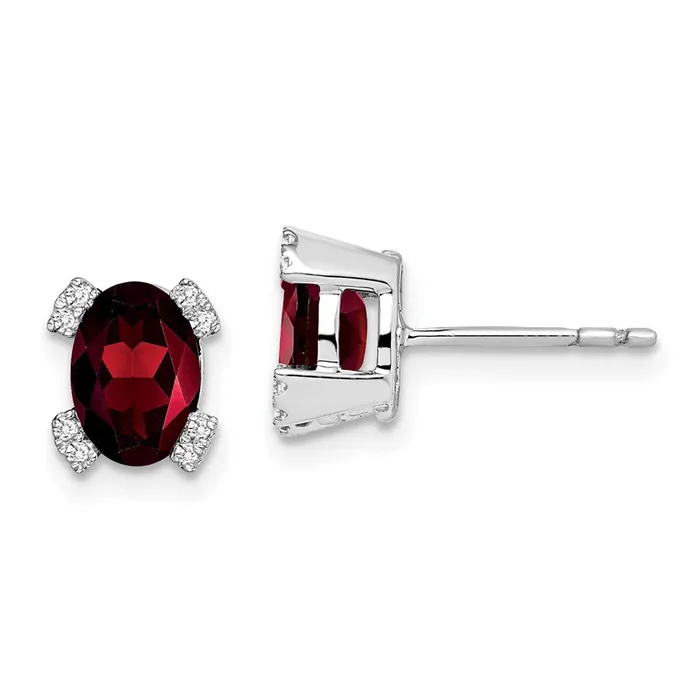 Goldia Earrings Solid 14k White Gold Oval Simulated Garnet and CZ Earrings