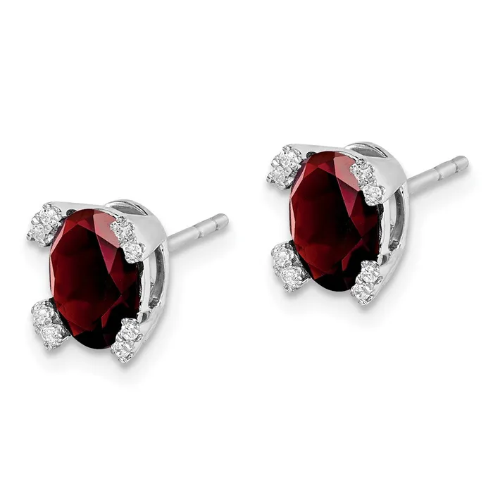 Goldia Earrings Solid 14k White Gold Oval Simulated Garnet and CZ Earrings