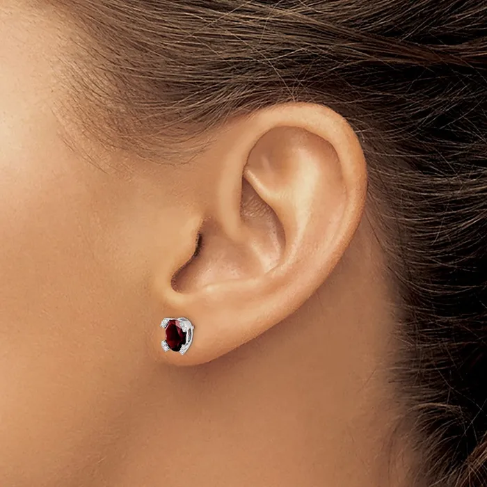 Goldia Earrings Solid 14k White Gold Oval Simulated Garnet and CZ Earrings