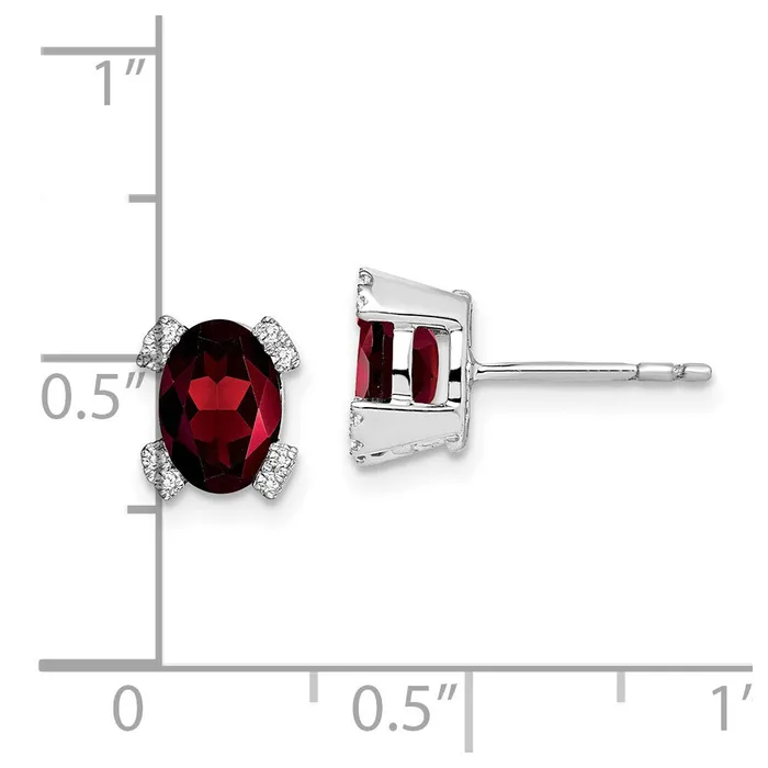 Goldia Earrings Solid 14k White Gold Oval Simulated Garnet and CZ Earrings