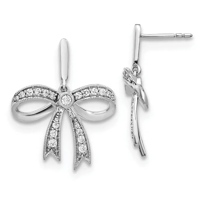 Goldia Earrings Solid 14k White Gold Simulated CZ Bow Post Earrings