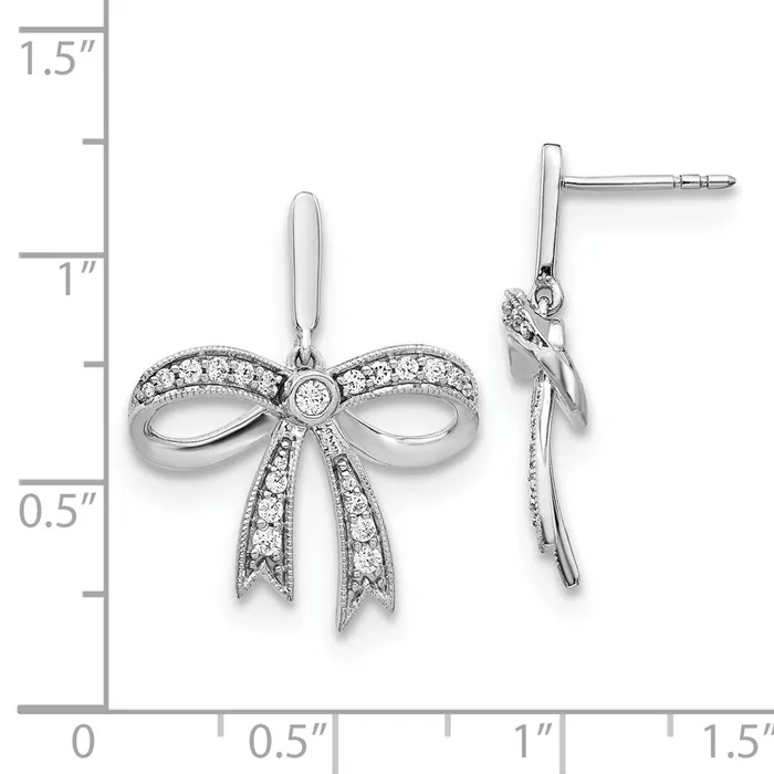 Goldia Earrings Solid 14k White Gold Simulated CZ Bow Post Earrings