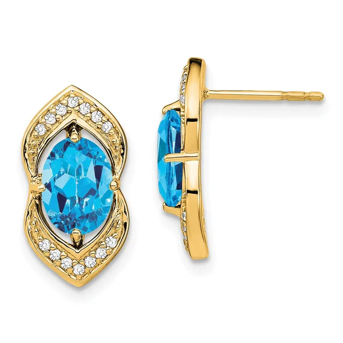 Goldia Earrings Solid 14k Yellow Gold Simulated Blue Topaz and CZ Post Earrings