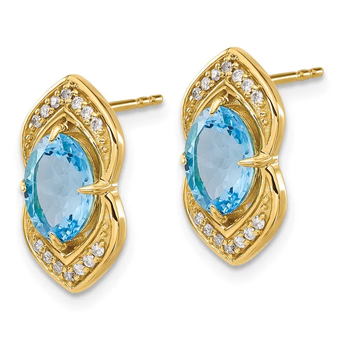 Goldia Earrings Solid 14k Yellow Gold Simulated Blue Topaz and CZ Post Earrings