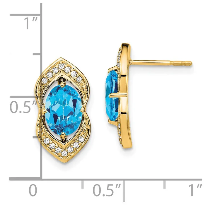 Goldia Earrings Solid 14k Yellow Gold Simulated Blue Topaz and CZ Post Earrings