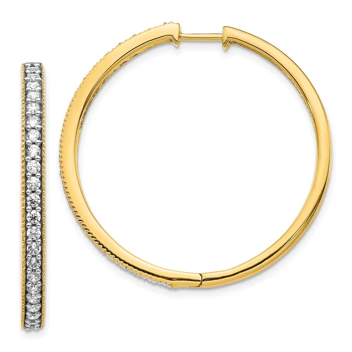 Goldia Earrings Solid 14k Yellow Gold Simulated CZ Milgrain Hoop Earrings