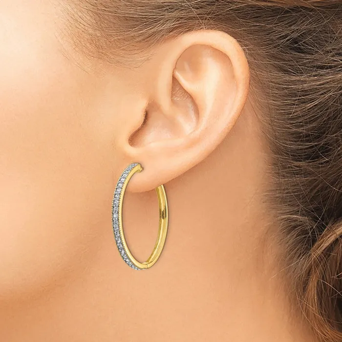 Goldia Earrings Solid 14k Yellow Gold Simulated CZ Milgrain Hoop Earrings