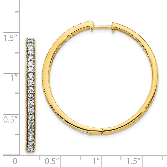 Goldia Earrings Solid 14k Yellow Gold Simulated CZ Milgrain Hoop Earrings