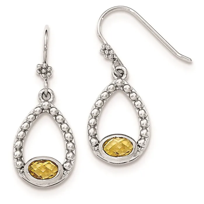 Goldia Earrings Sterling Silver Citrine Shepherd Hook Dangle Earrings