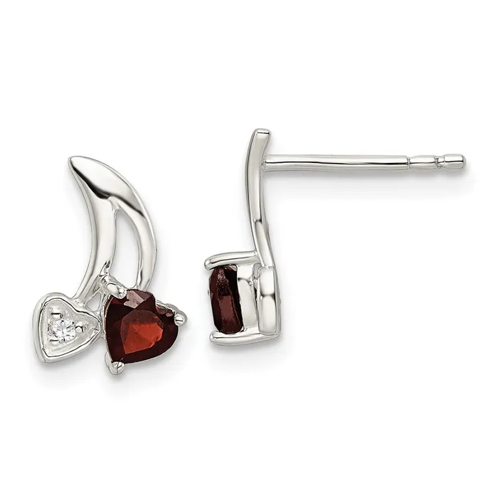 Goldia Earrings Sterling Silver CZ u0026 31Garnet Heart Post Earrings