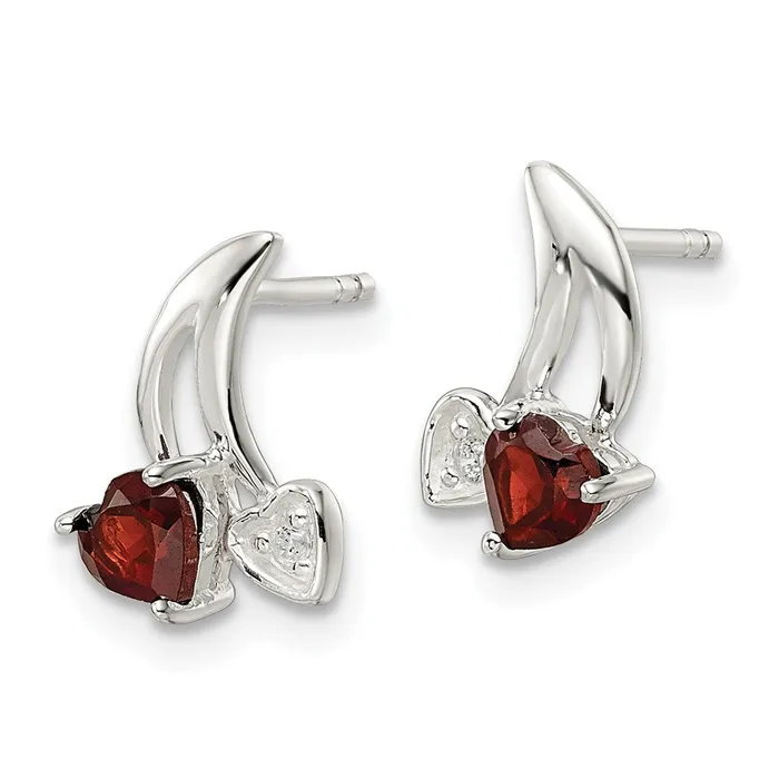 Goldia Earrings Sterling Silver CZ u0026 31Garnet Heart Post Earrings
