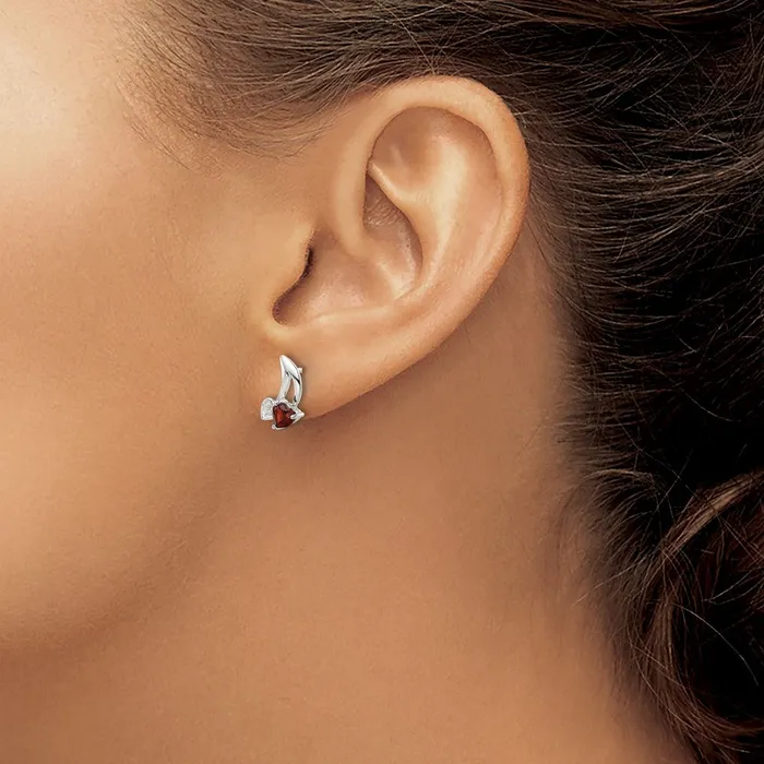 Goldia Earrings Sterling Silver CZ u0026 31Garnet Heart Post Earrings