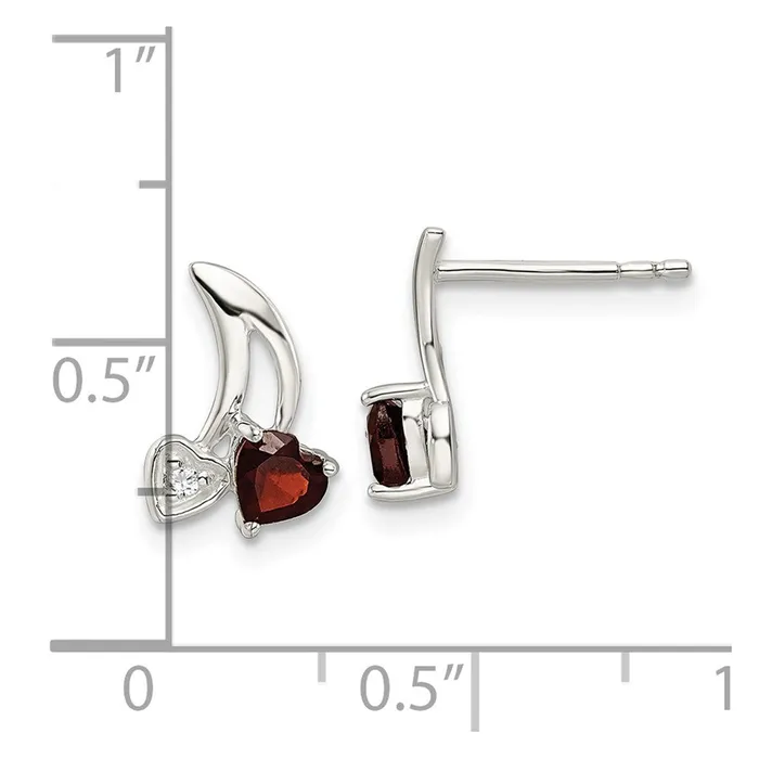 Goldia Earrings Sterling Silver CZ u0026 31Garnet Heart Post Earrings