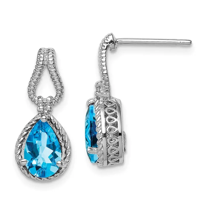 Goldia Earrings Sterling Silver Rhodiumplated Blue Topaz and Diamond Earrings
