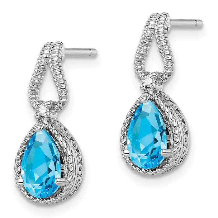 Goldia Earrings Sterling Silver Rhodiumplated Blue Topaz and Diamond Earrings