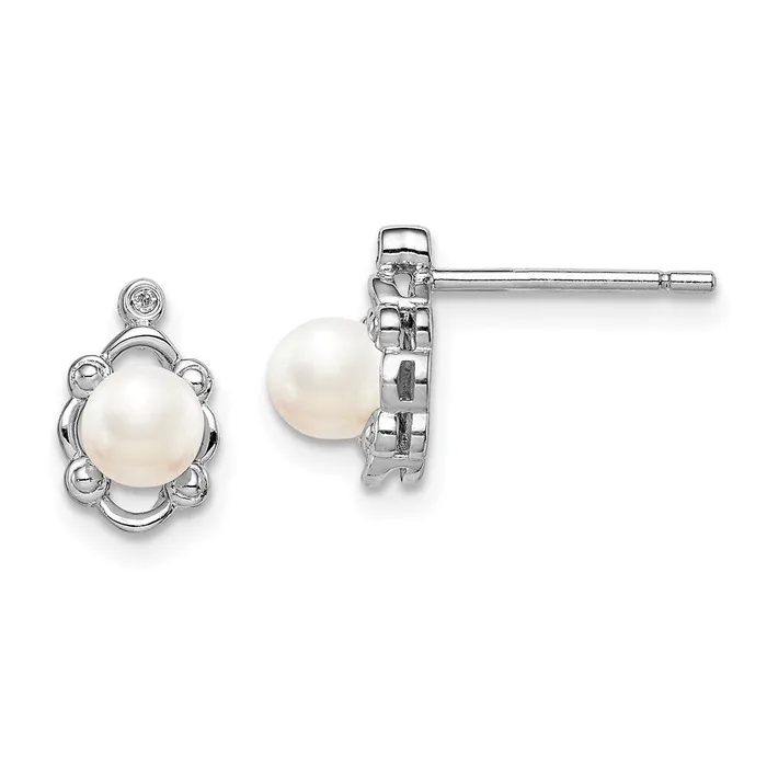 Goldia Earrings Sterling Silver Rhodiumplated FW Cultured Pearl u0026 Diamond Earrings
