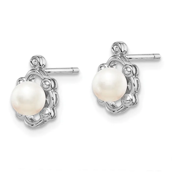 Goldia Earrings Sterling Silver Rhodiumplated FW Cultured Pearl u0026 Diamond Earrings