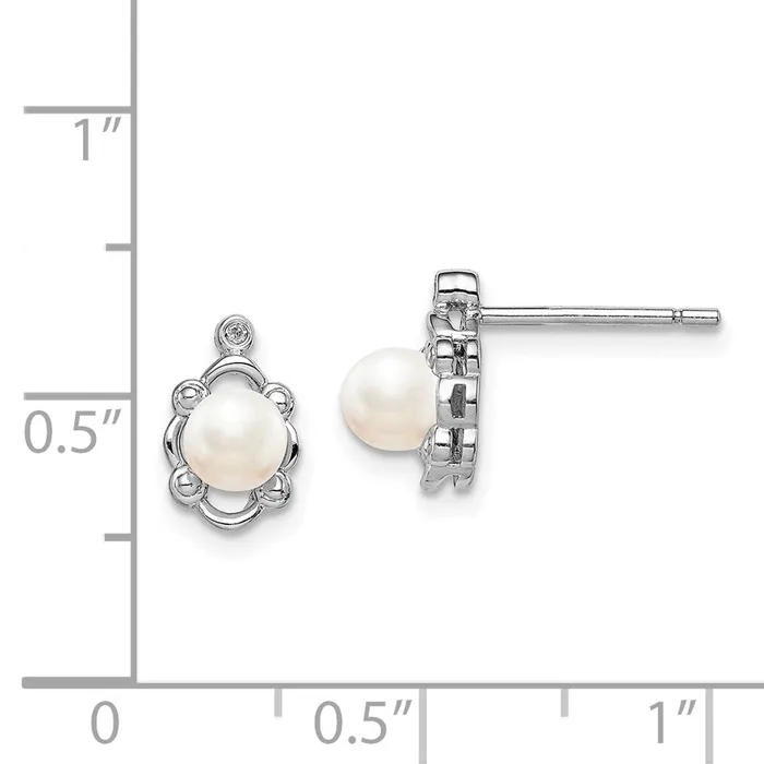 Goldia Earrings Sterling Silver Rhodiumplated FW Cultured Pearl u0026 Diamond Earrings