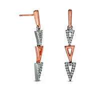 Goldia LabCreated White Sapphire Graduated Open Triple Triangle Drop Earrings in Sterling Silver and 10K Rose Gold Earrings
