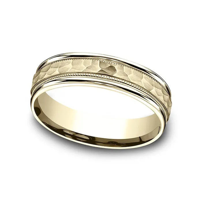 Goldia Ladies 60mm Hammered Milgrain ComfortFit Wedding Band in Solid 10K Yellow Gold Rings