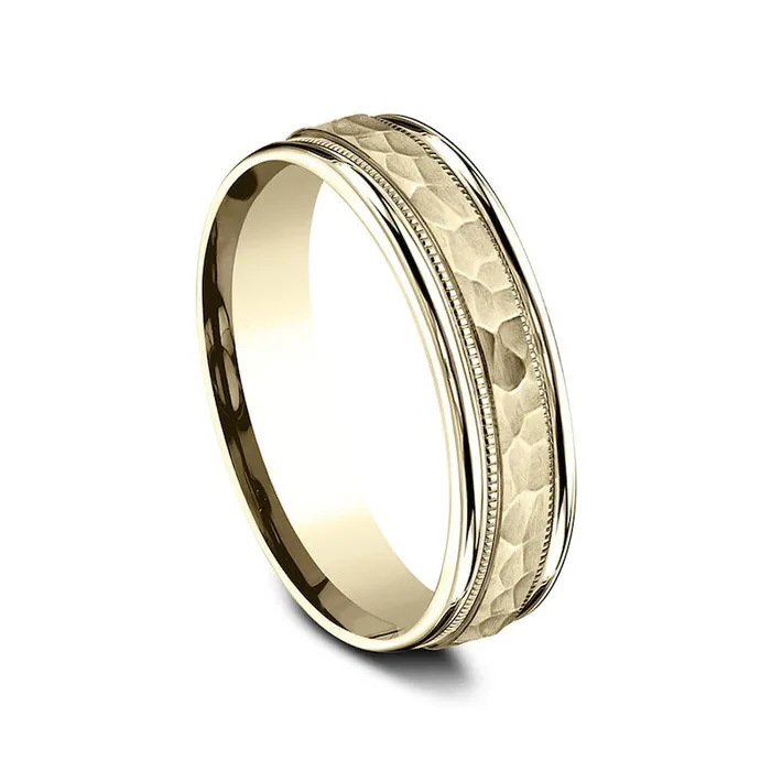 Goldia Ladies 60mm Hammered Milgrain ComfortFit Wedding Band in Solid 10K Yellow Gold Rings