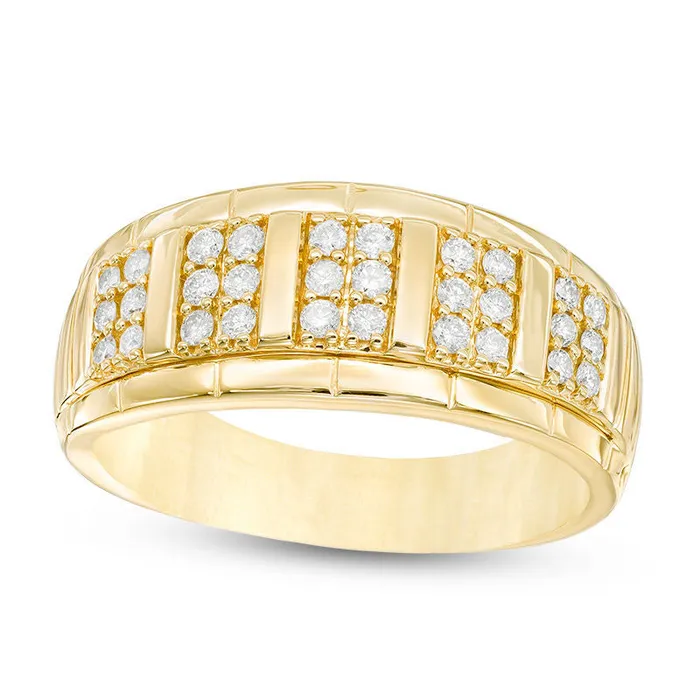 Goldia Mens 050 CT TW Composite Rectangle Natural Diamond Grooved Wedding Band in Solid 14K Gold Rings