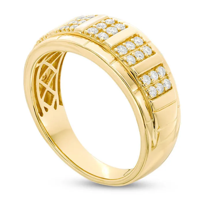 Goldia Mens 050 CT TW Composite Rectangle Natural Diamond Grooved Wedding Band in Solid 14K Gold Rings