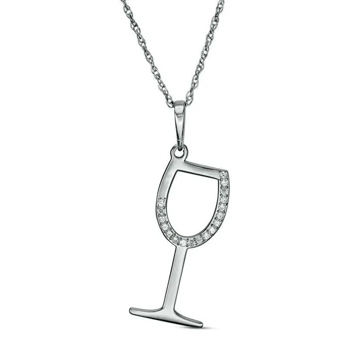 Goldia Necklaces 005 CT TW Natural Diamond LaserCut Wine Glass Pendant in 10K White Gold