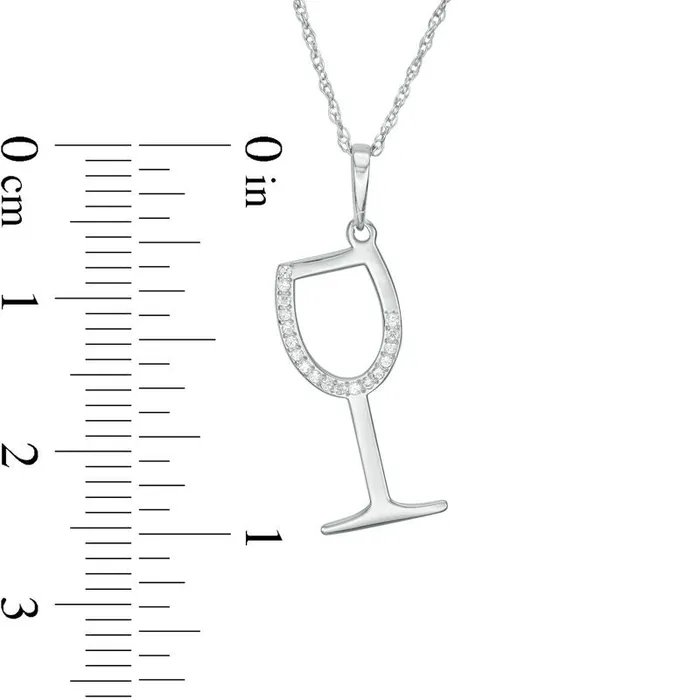 Goldia Necklaces 005 CT TW Natural Diamond LaserCut Wine Glass Pendant in 10K White Gold